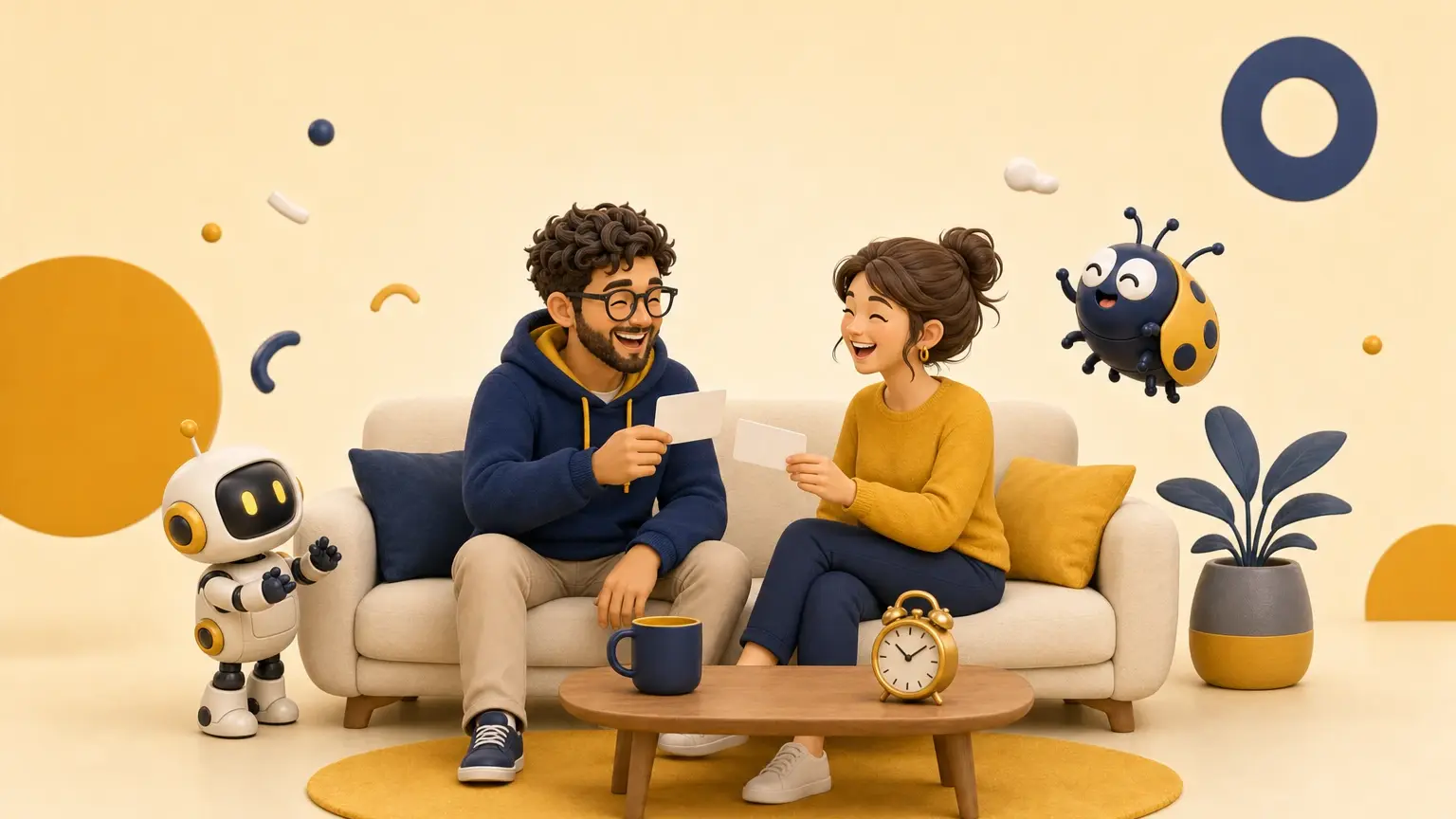 Illustration originale pour l’article « Blagues de couple courtes : 26 idées drôles sans clichés lourds »