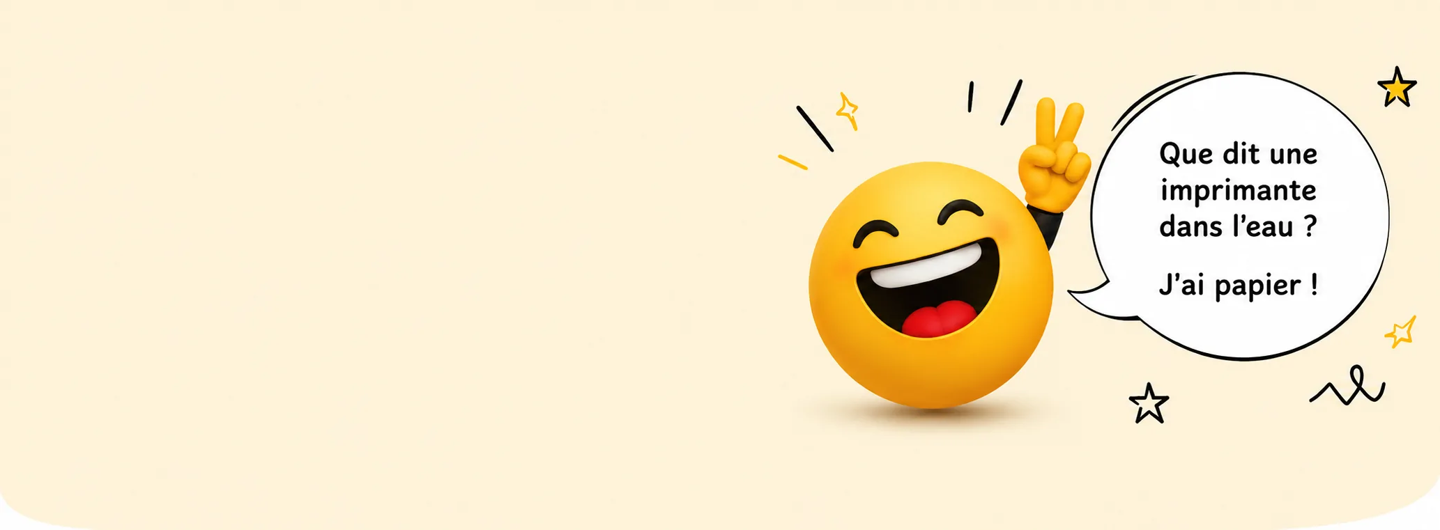 Smiley jaune et bulle illustrant une blague